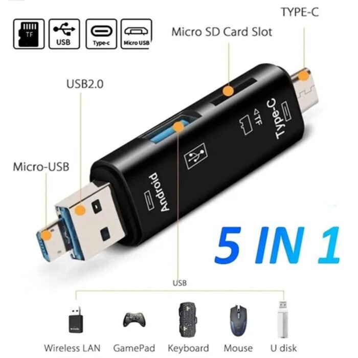 OTG Memory Card Reader – 5-in-1 USB Type-C + Micro USB - Image 1